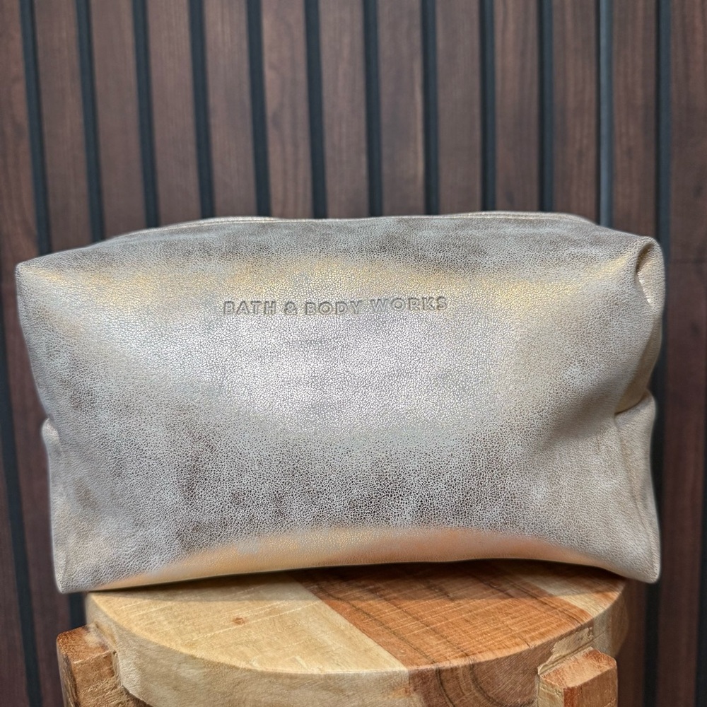 Bath & Body Works Metallic Gold Cosmetic Bag | Textured Travel Pouch